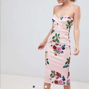 Floral Twist Front Scuba Bodycon Dress